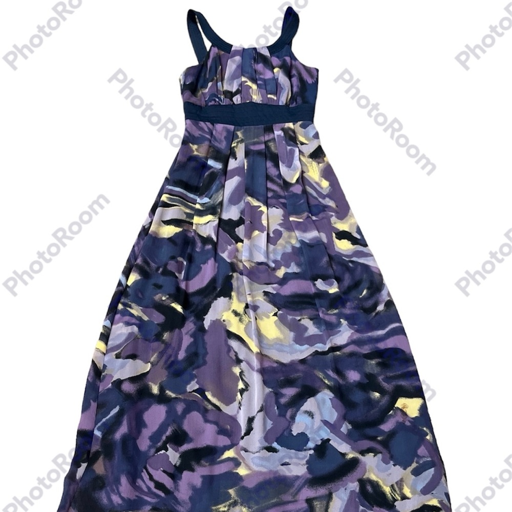 BCBG Paris Silk Maxi Long Dress Purple/Blue Size 2 High Waist Formal